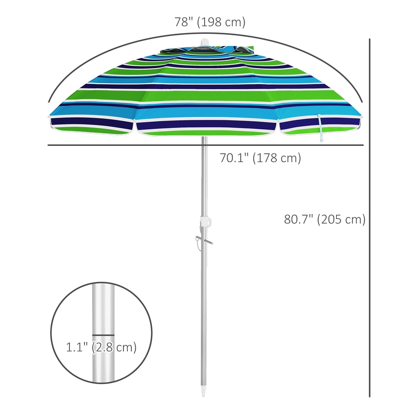 6ft Travel Beach Umbrella with Sand Anchor Height Adjustable Sun Umbrella with Tilt Bag 40+ UV Protection Multicolour at Gallery Canada
