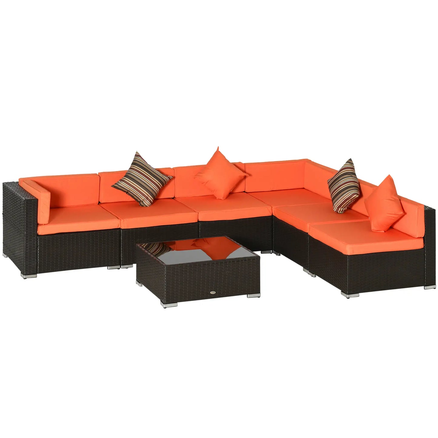 7pcs Garden Wicker Sectional Set, Tea Table, Patio Rattan Sofa, Cushion, Outdoor Deck, Orange Patio Furniture Sets at Gallery Canada