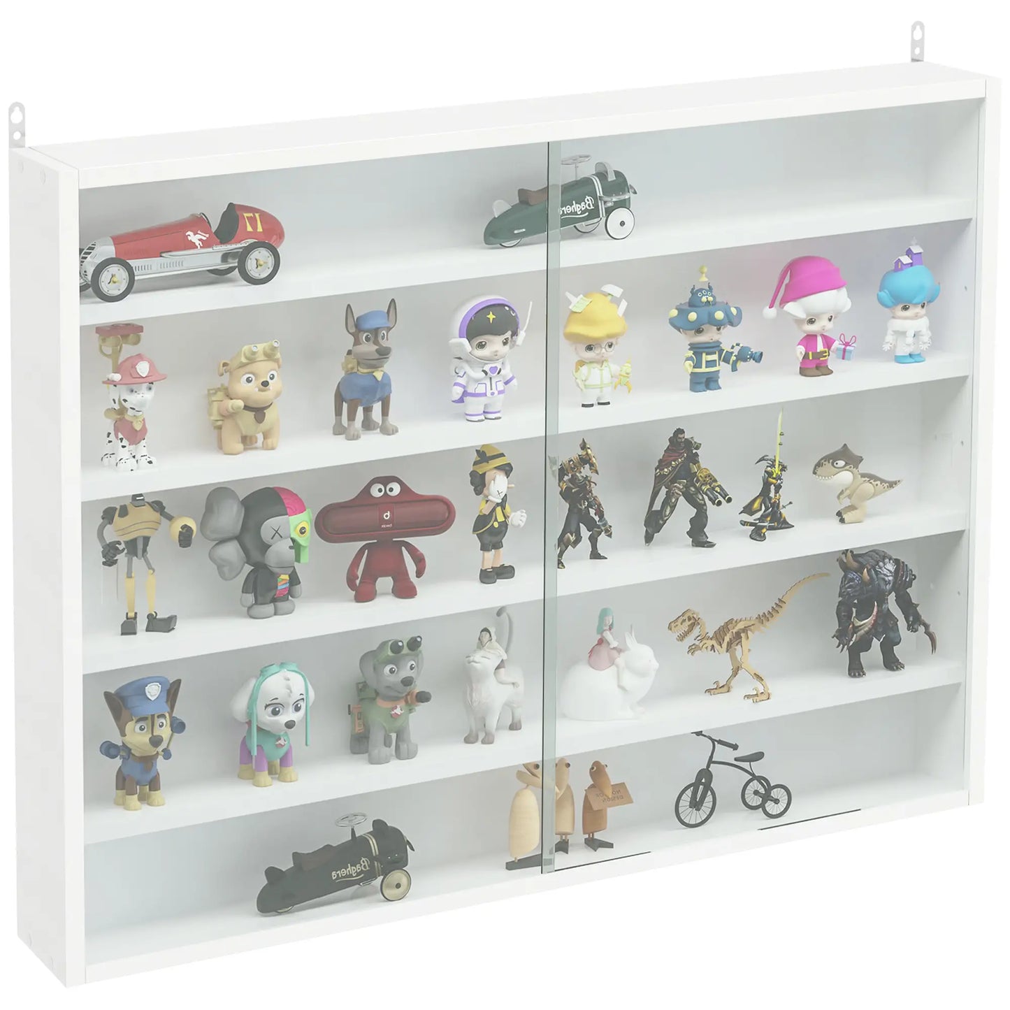 5-Tier Glass Display Cabinet, 2 Doors, 4 Adjustable Shelves, White Display Bookshelves at Gallery Canada