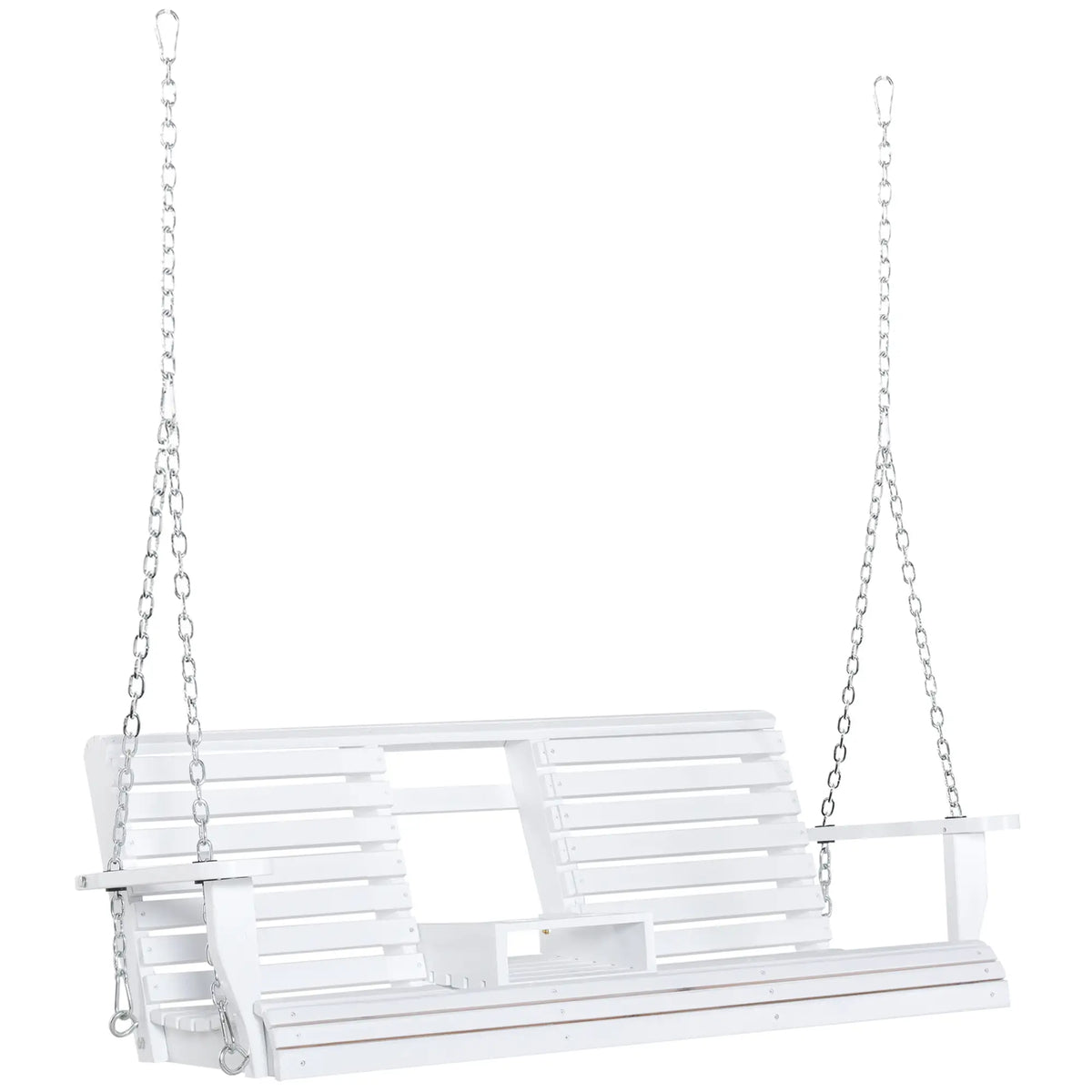 3 Seater Porch Swing Wood Bench With Foldable Table, White Hanging Porch Swings at Gallery Canada