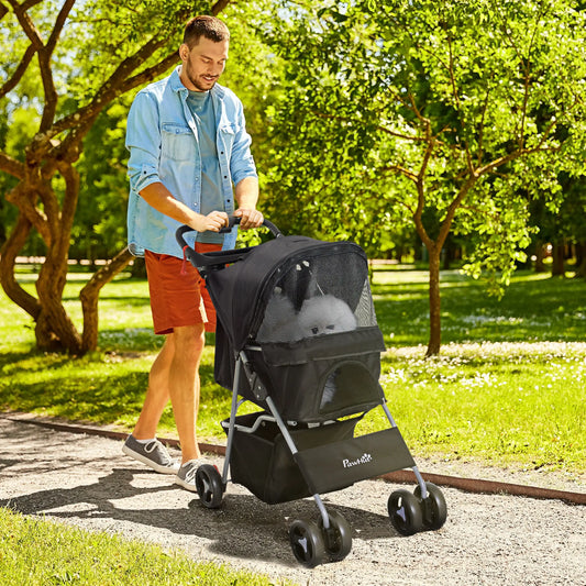 Dog Stroller, One-Click Folding, 4 Wheels, Storage Basket, XS/Small, Black Dog Bike Trailers & Strollers Black at Gallery Canada
