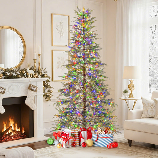 7.5 Feet Artificial Christmas Tree with Branch Tips and Colorful LED Lights, Green Christmas Tree Green at Gallery Canada