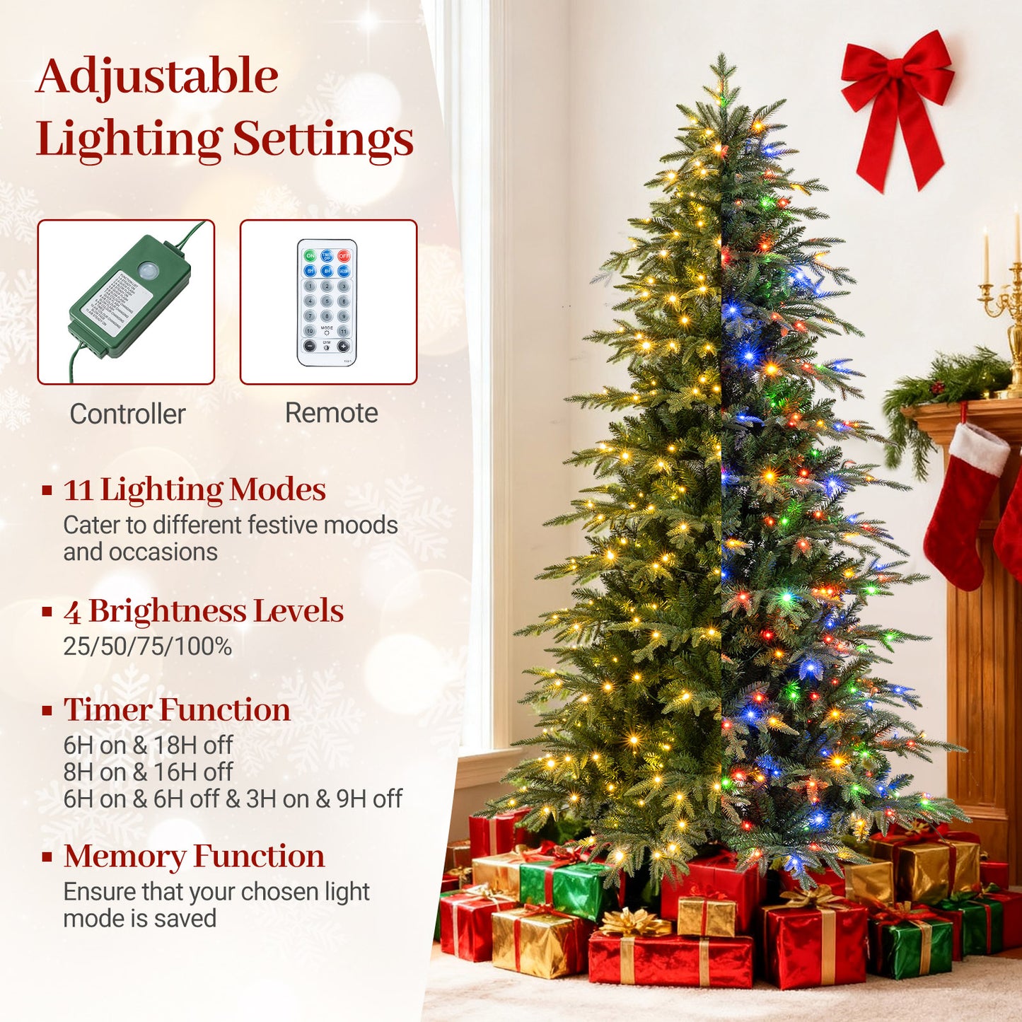 7.5 Feet Pre-Lit Artificial Christmas Tree Hinged Xmas Tree with LED Lights Christmas Tree at Gallery Canada