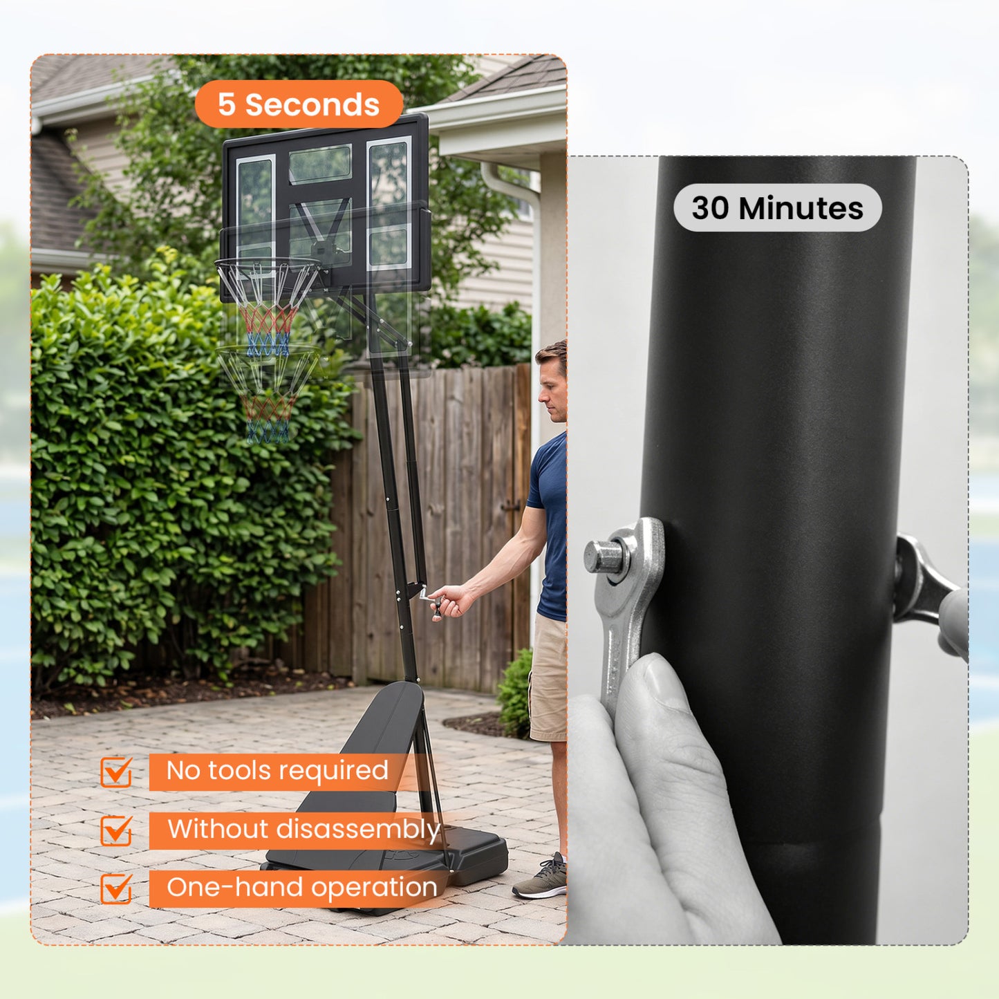 7.7-10 FT Tool-Free Height Adjustable Basketball System Sport Equipments at Gallery Canada