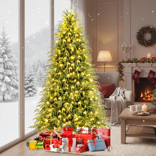 7.5 Feet Pre-Lit Artificial Christmas Tree, Hinged Faux Xmas Tree Christmas Tree Green at Gallery Canada