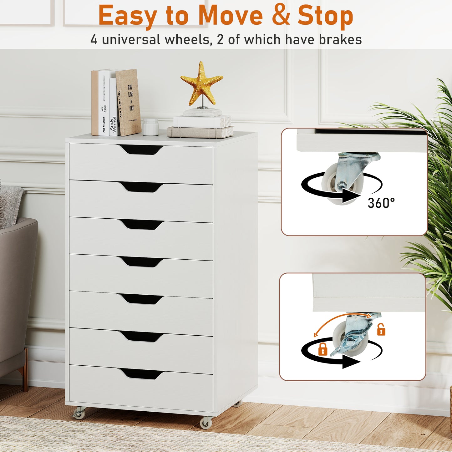 7-Drawer Storage Dresser, With Wheels, White File Cabinets at Gallery Canada