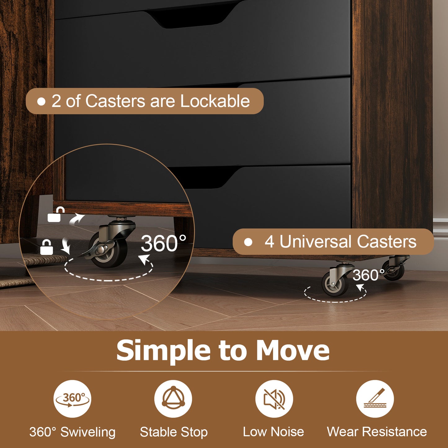 7-Drawer Wooden Storage Dresser, Lockable Wheels, Rustic Brown File Cabinets at Gallery Canada