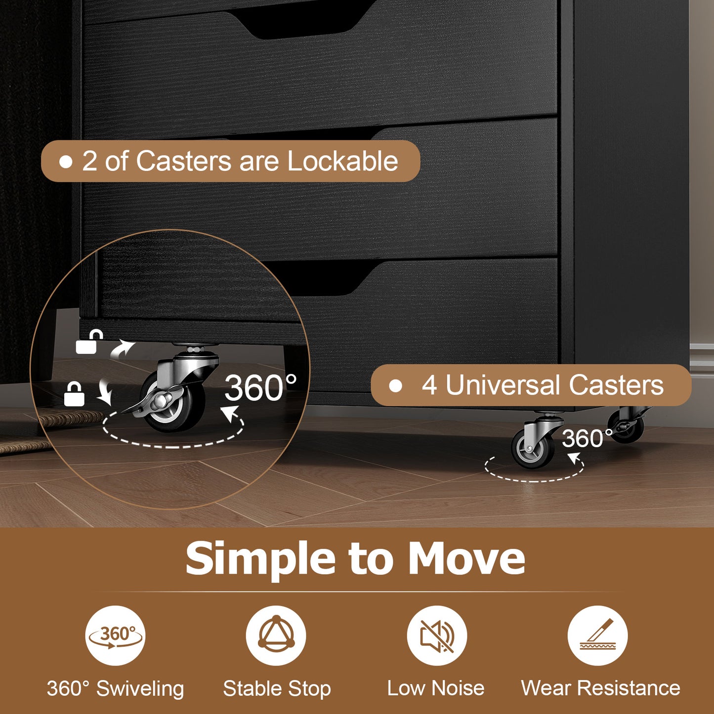 7-Drawer Wooden Storage Dresser With Lockable Wheels, Black File Cabinets at Gallery Canada