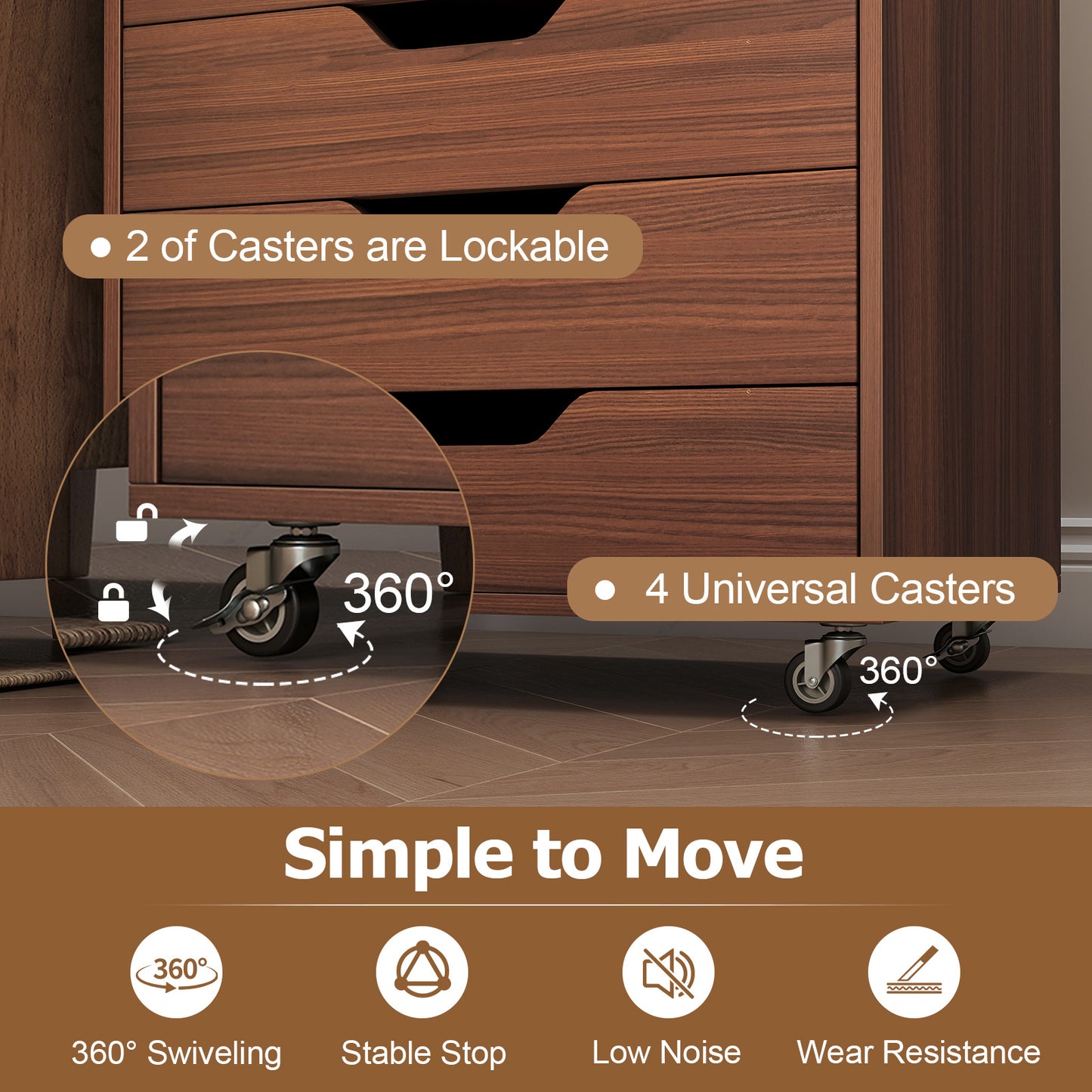 7-Drawer Wooden Chest Dresser, Walnut, Lockable Wheels File Cabinets at Gallery Canada