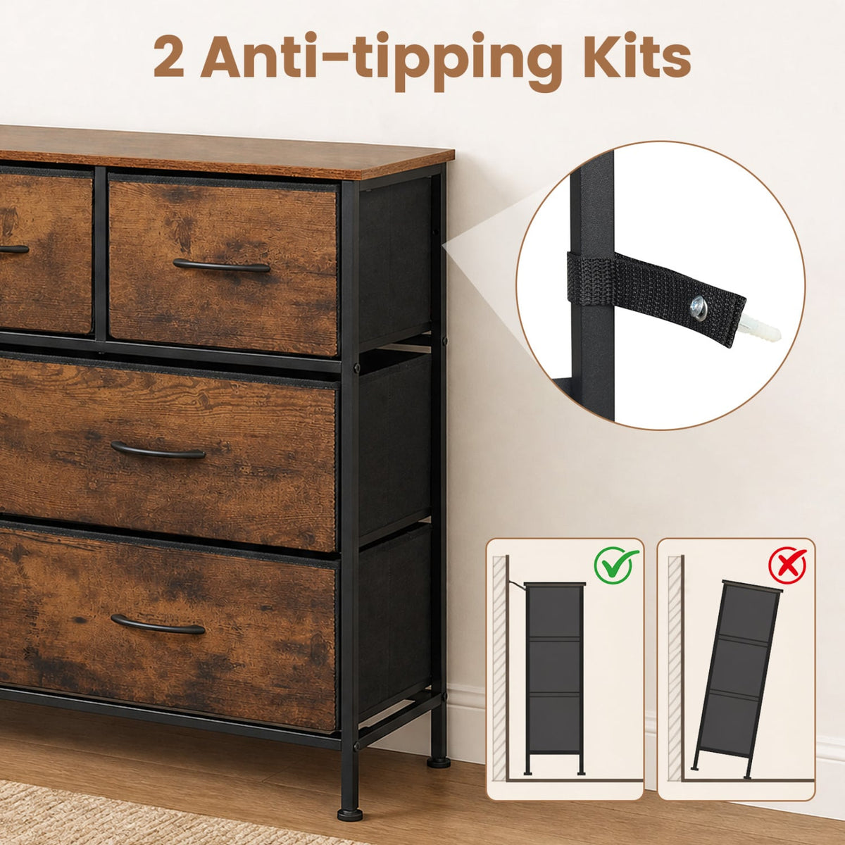 7-Drawer Wide Dresser, Folding Fabric Drawers, Rustic Brown Dressers & Chests at Gallery Canada