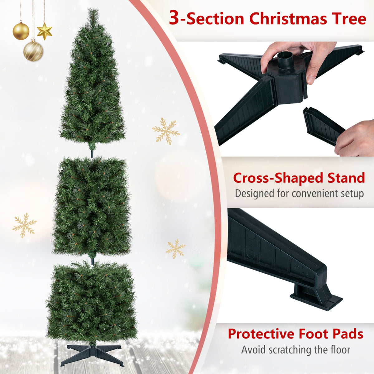 7 Ft Artificial Pine Xmas Tree, 446 Tips, Green