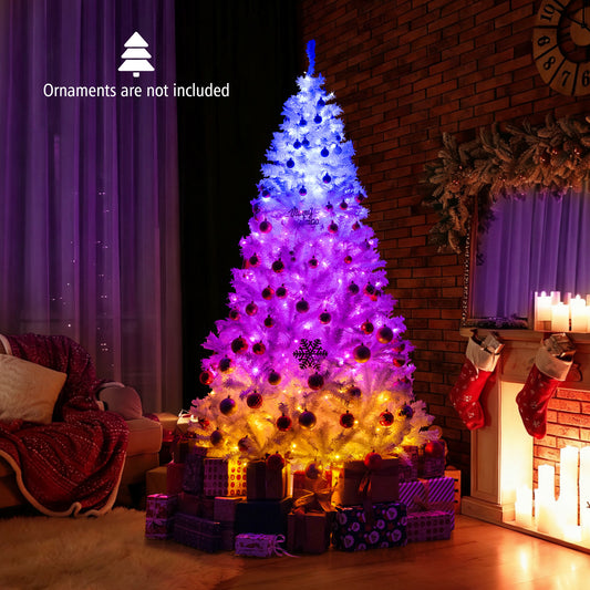 7 Feet Pre-Lit Artificial Christmas Tree, Hinged, 11 Lighting Modes, White Christmas Tree White at Gallery Canada