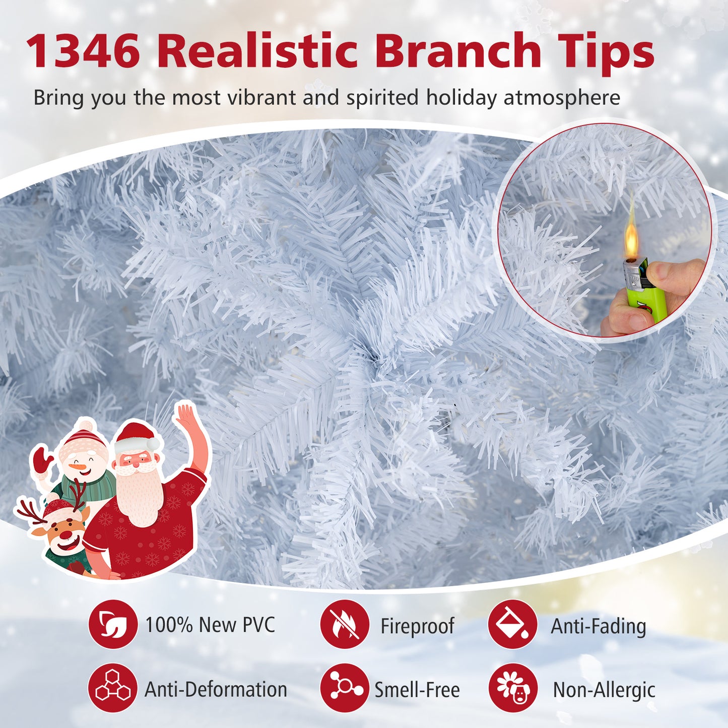 7 Feet Pre-Lit Artificial Christmas Tree, Hinged, 11 Lighting Modes, White Christmas Tree at Gallery Canada