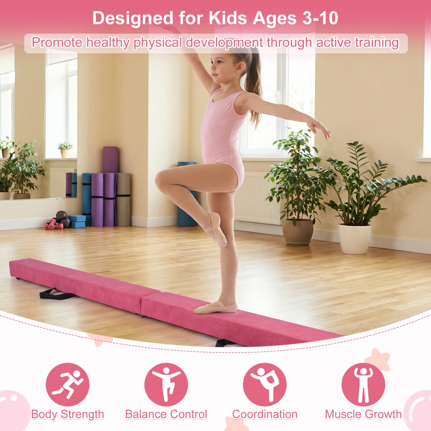 7 Feet Folding Portable Balance Beam, Rose Red Yoga & Gym Mats at Gallery Canada