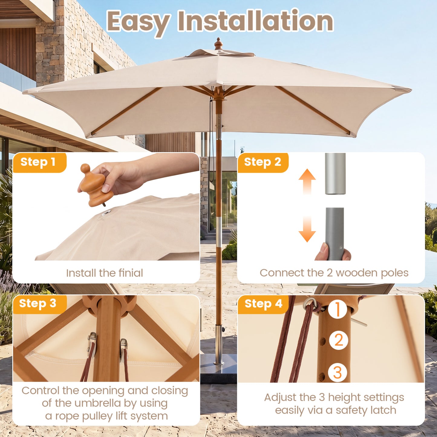 7 Ft Outdoor Rectangular Patio Umbrella, 3 Heights, Beige Outdoor Umbrellas at Gallery Canada