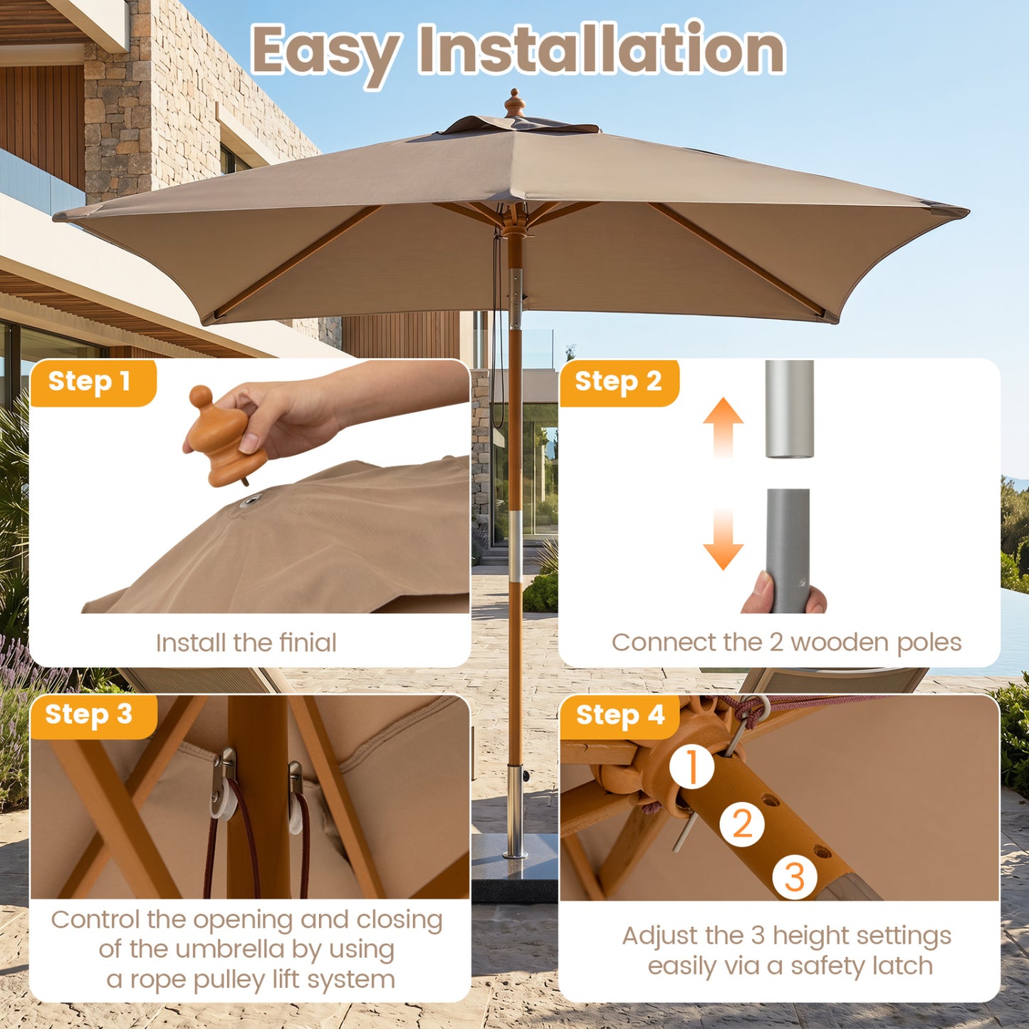 7 Ft Outdoor Rectangular Patio Umbrella, 3 Heights, Coffee Outdoor Umbrellas at Gallery Canada
