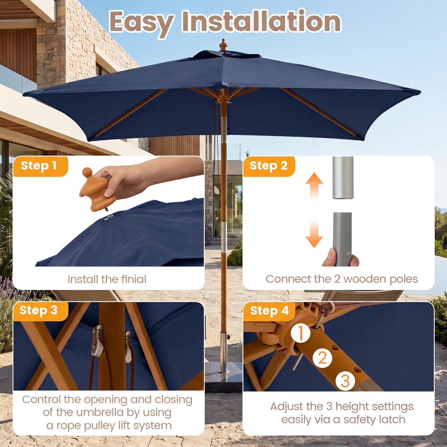 7 Ft Outdoor Rectangular Patio Umbrella, Navy Outdoor Umbrellas at Gallery Canada