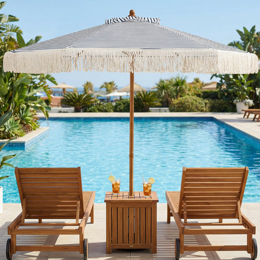 7 Feet Patio Umbrella, Sun-Protective Beach Umbrella With Fringe Tassel, Blue Outdoor Umbrellas Blue at Gallery Canada