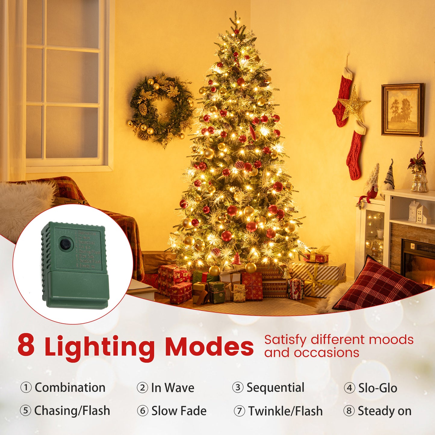 7 Feet Pre-Lit Artificial Christmas Tree, LED Lights With Berries, Green Christmas Tree at Gallery Canada