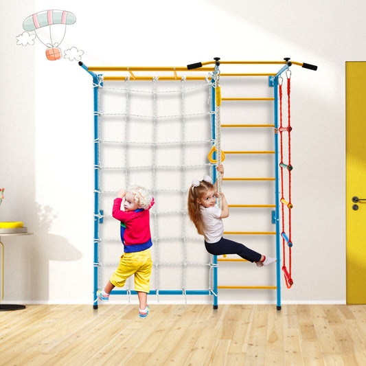 7 In 1 Kids Indoor Gym Playground, Swedish Wall Ladder, Yellow