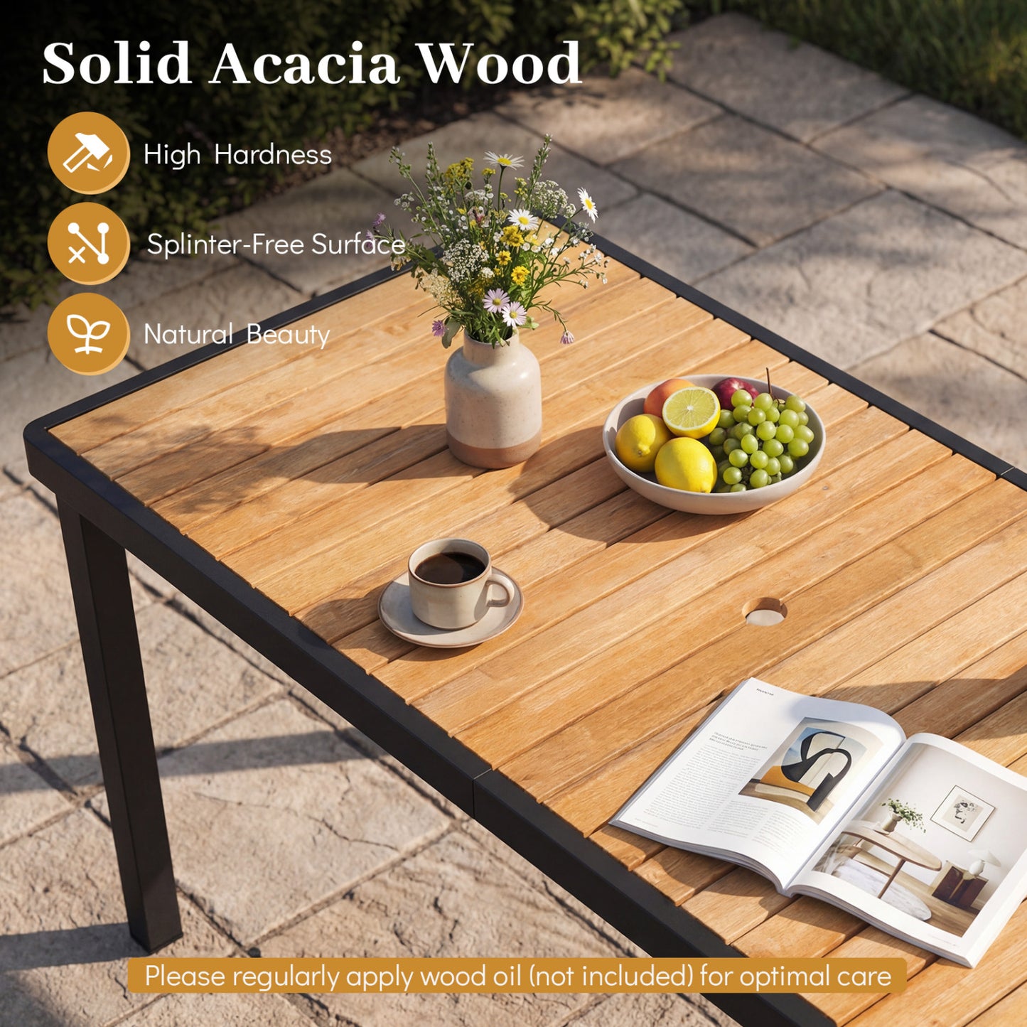 Ensemble de salle à manger extérieur de 7 pièces, fauteuils, table en acacia
