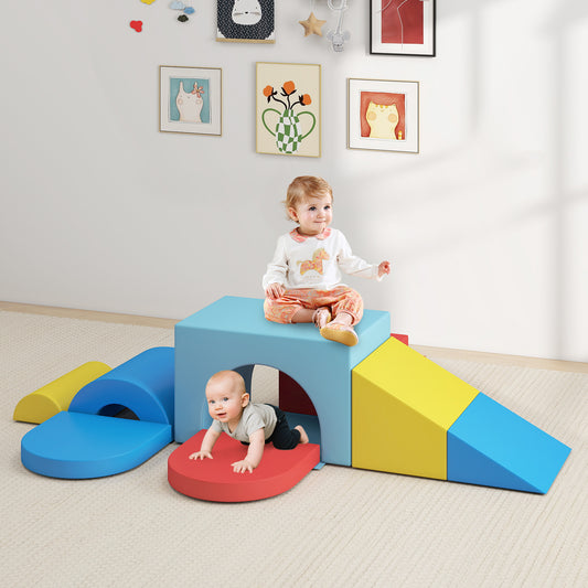 7-Piece Soft Foam Toddler Climbing Blocks Set PU Leather for 1+ Year Old, Blue Climbers & Slides Blue at Gallery Canada