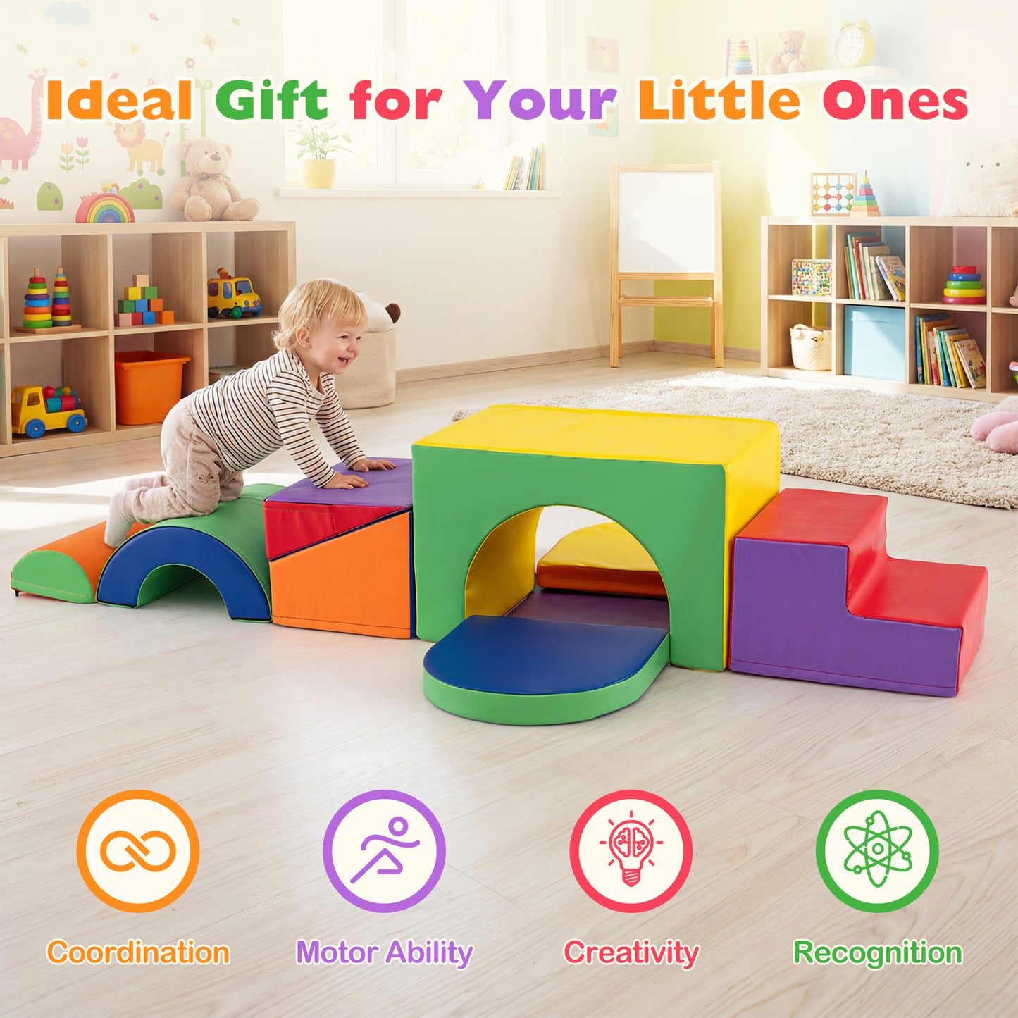 7-Piece Soft Foam Toddler Climbing Blocks Set PU Leather for 1+ Year Old, Multicolor Climbers & Slides at Gallery Canada