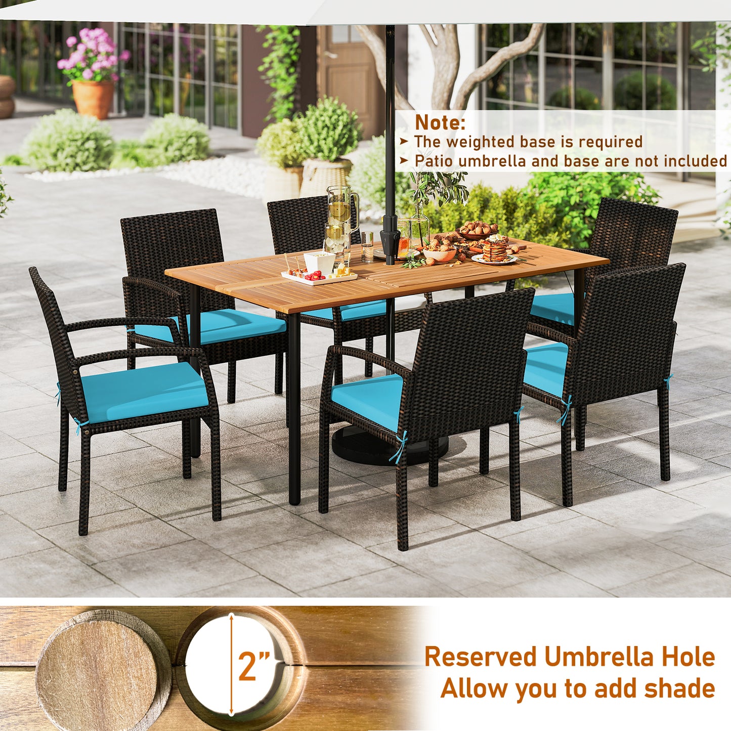 7-Piece Outdoor Dining Set, Acacia Wood Table, Turquoise Patio Dining Sets at Gallery Canada