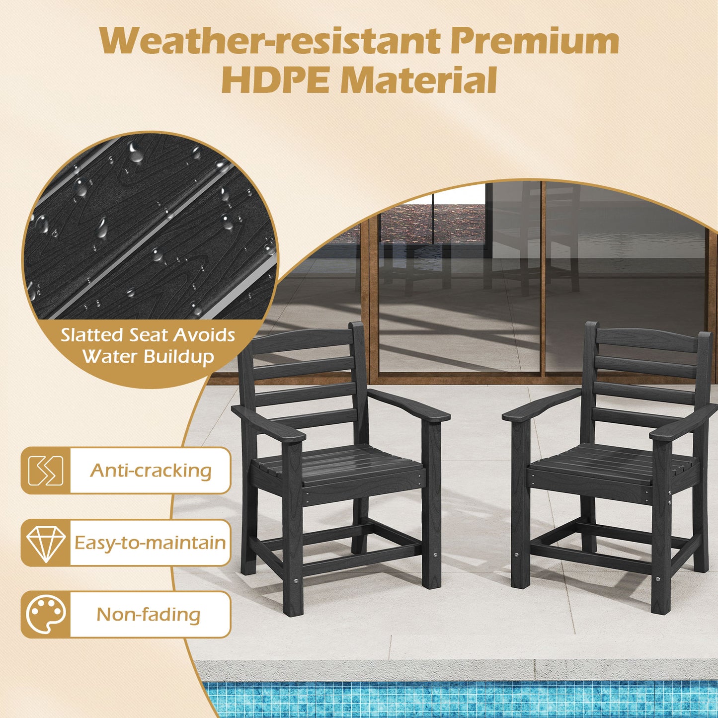 Outdoor Dining Table Set, 6 People, 67” Rectangle Table, 6 Armchairs, Black Patio Dining Sets at Gallery Canada