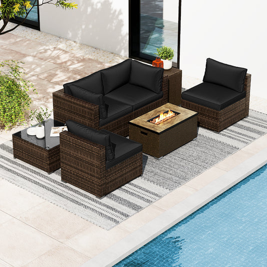 7-Piece Outdoor Furniture Set, 32 Inch Fire Pit Table, Black Patio Furniture Sets Black at Gallery Canada