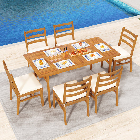 7-Piece Patio Acacia Wood Dining Set, Rectangular Table and Chairs