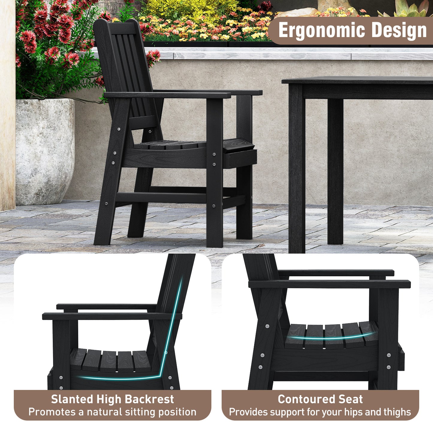 7 Piece Patio Dining Set, Outdoor HDPE Weather Resistant, Black Patio Dining Sets at Gallery Canada