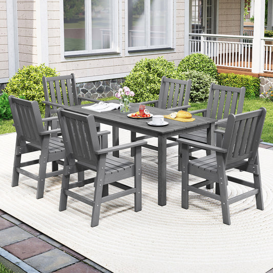 7 Piece Patio Dining Set, HDPE Weather Resistant, Table and Chairs, Gray Patio Dining Sets Gray at Gallery Canada
