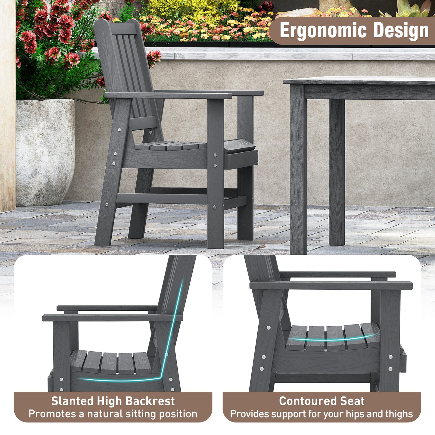 7 Piece Patio Dining Set, HDPE Weather Resistant, Table and Chairs, Gray Patio Dining Sets at Gallery Canada