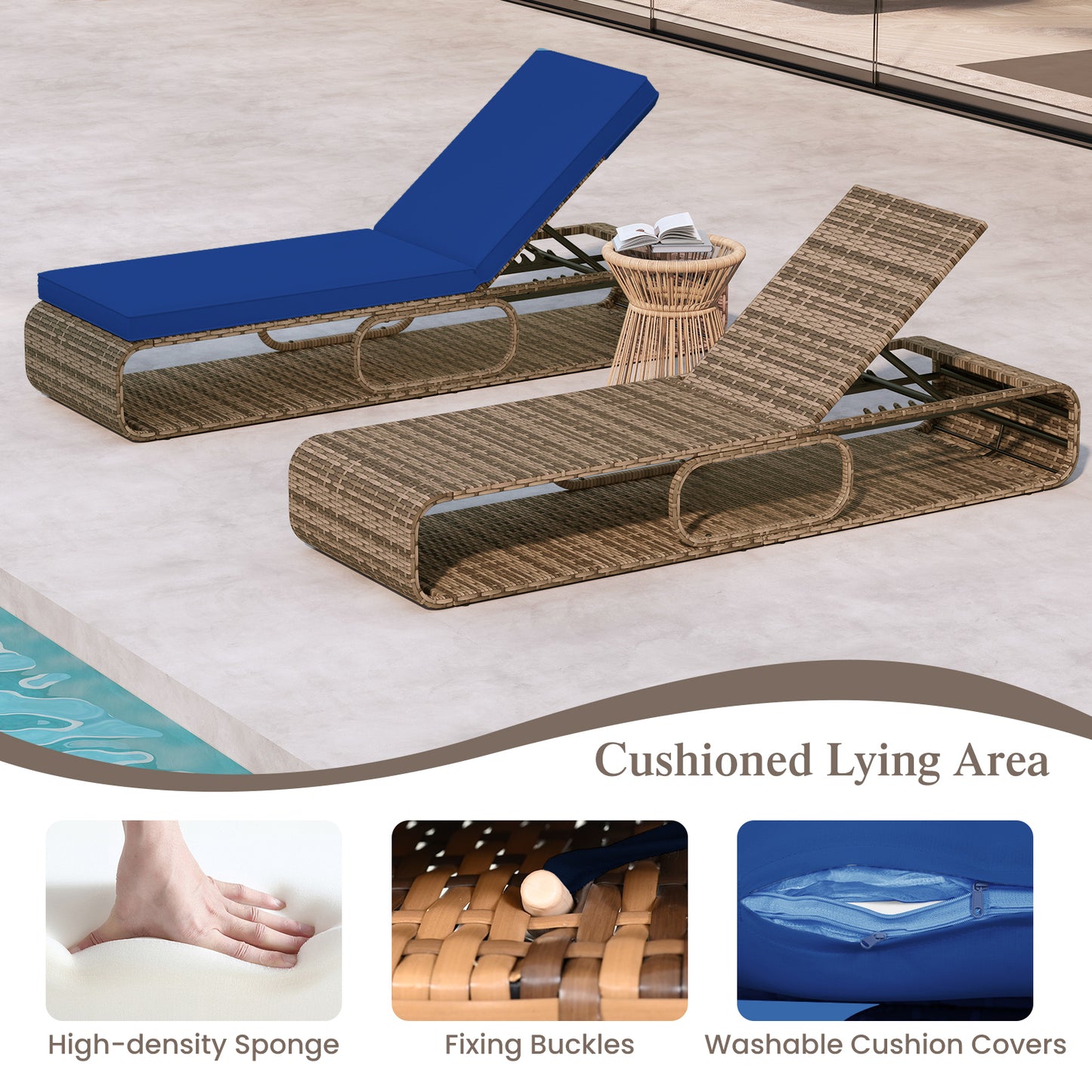 7-Position Adjustable PE Rattan Outdoor Chaise Lounge Chair, Navy Outdoor Chaise Lounges at Gallery Canada