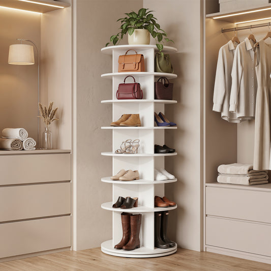 7-Tier Rotating Shoe Rack Tower, White Shoe Racks & Storage Benches White at Gallery Canada