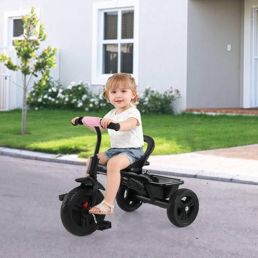 7-In-1 Baby Stroller Tricycle, Adjustable Canopy, Foldable Footrests, Ages 9-60 Months, Pink