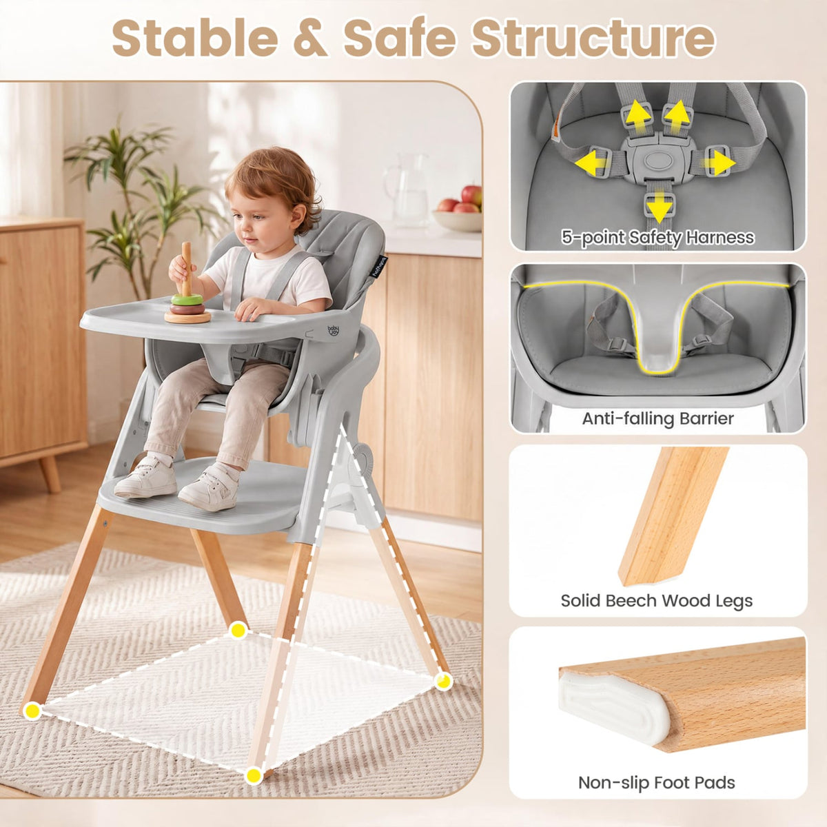 7-in-1 Convertible Baby High Chair, Adjustable Tray, Gray High Chairs at Gallery Canada