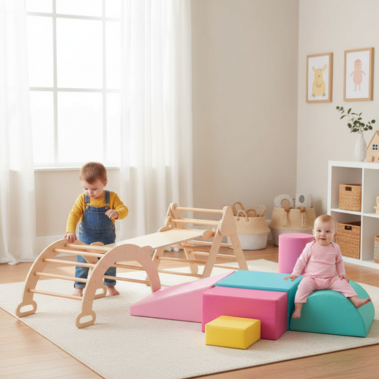 7-In-1 Pikler Triangle Set With 6-Piece Foam Blocks, Multicolor