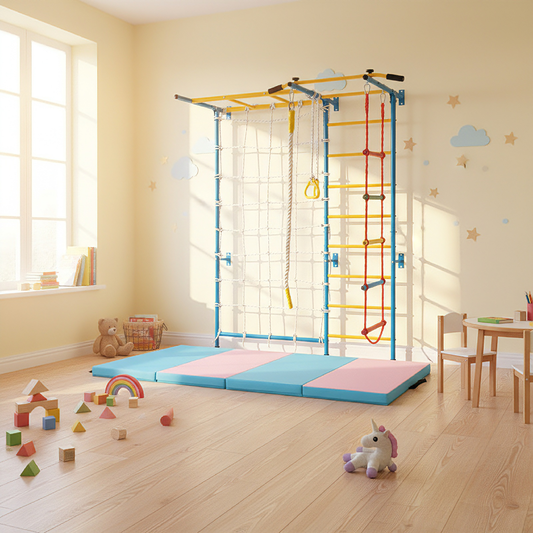 7-In-1 Swedish Ladder With Folding Gymnastics Mat, Blue Climbers & Slides Blue at Gallery Canada