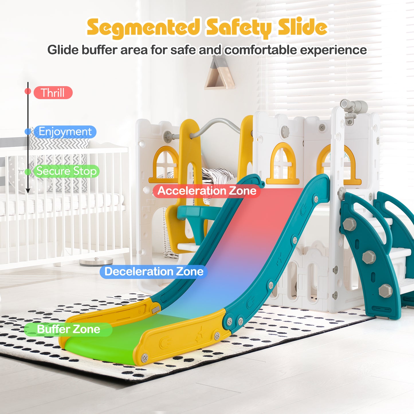 7-in-1 Toddler Swing and Slide Set L-shaped with Ladder and Basketball Hoop, Yellow Climbers & Slides at Gallery Canada