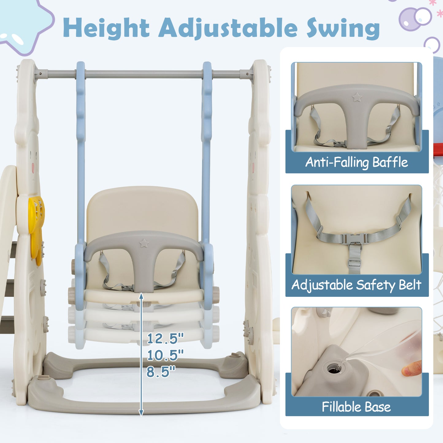 7 In 1 Toddler Slide Swing Set, Height Adjustable, Basketball Hoop, Multicolor Swing & Playsets at Gallery Canada