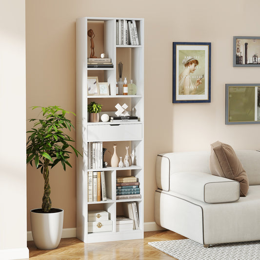 7-Tier Bookshelf With Drawer, 180cm, Floor Standing Display Rack, White Bookcases White at Gallery Canada