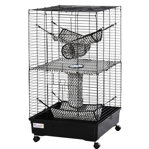 Small Animal Cage Ferret Cage with Wheels Hammocks Tunnels and 3 Doors Black