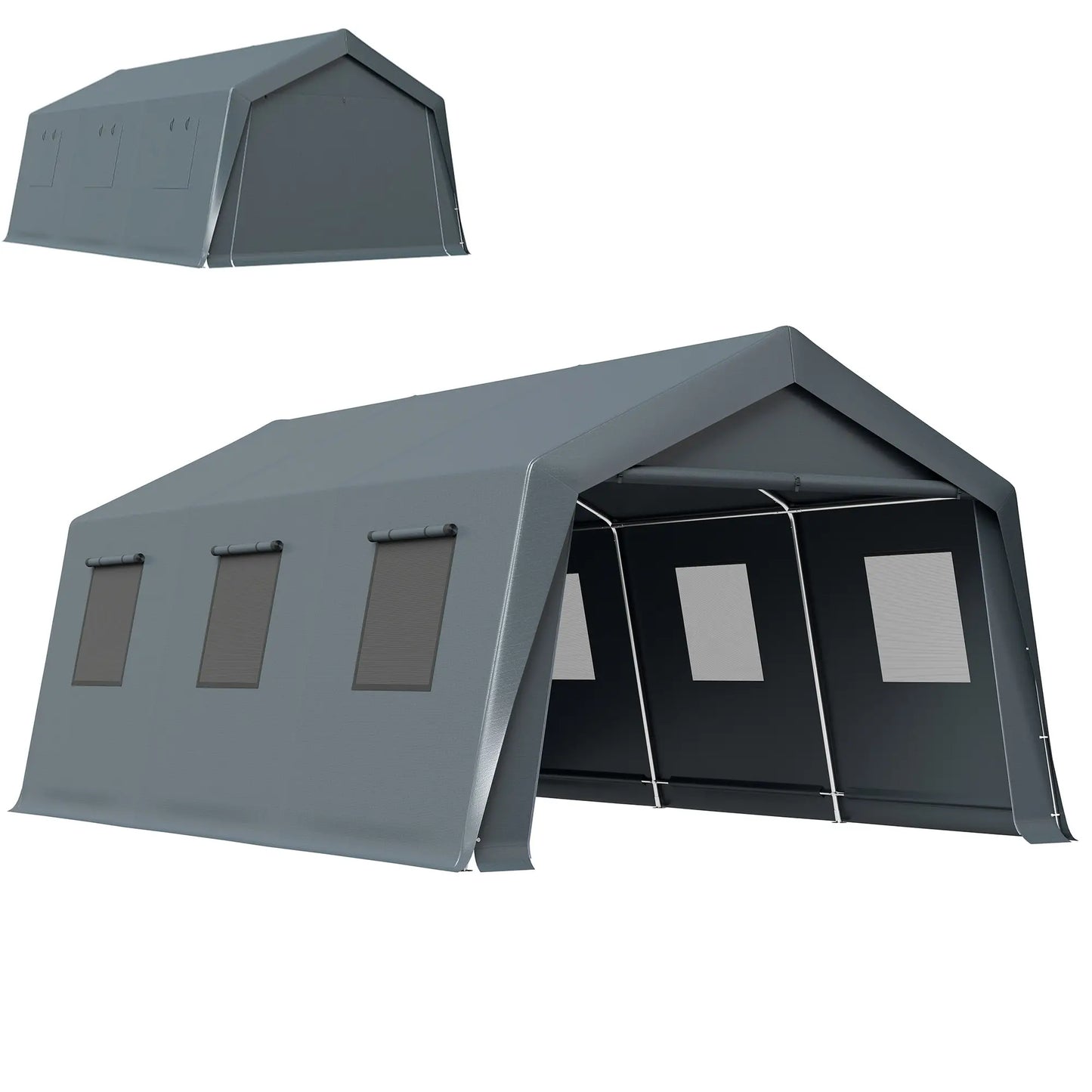 20 x 13 ft Portable Garage, Steel Frame, PE Canopy, Dark Grey Car Shelters at Gallery Canada
