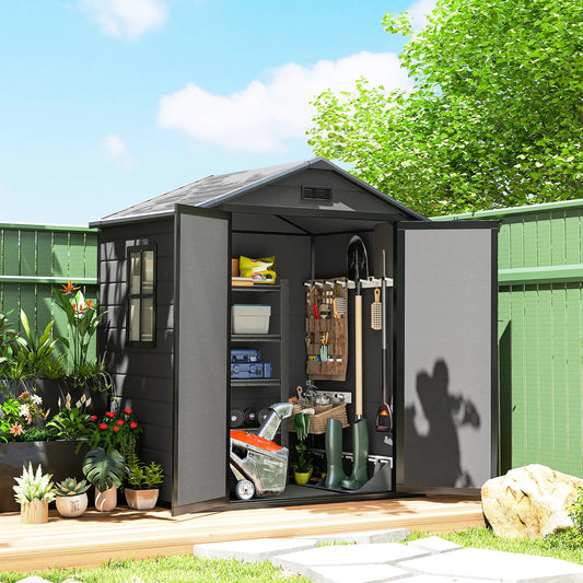 6x4.5FT Plastic Shed, Lockable Garden Tool Storage With Double Doors, Grey Sheds Dark Grey at Gallery Canada