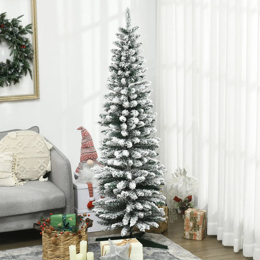 6ft Pencil Artificial Christmas Tree, Snow Flocked Branches, Green Artificial Christmas Trees Green at Gallery Canada