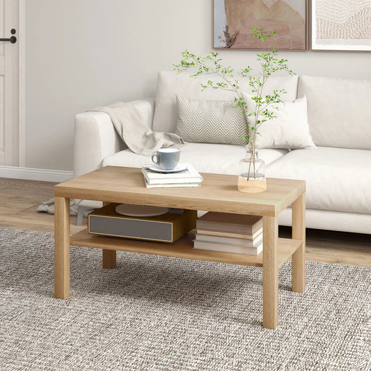 2 Tier Coffee Table with Storage, Rectangular, Nature Wood, Wood Coffee Tables Natural at Gallery Canada