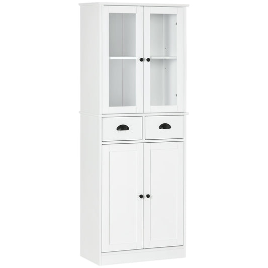 61" Pine Wood Kitchen Pantry, Buffet Cabinet, Freestanding Farmhouse Storage Cabinet with Soft Close Doors and Adjustable Shelves, White - Gallery Canada
