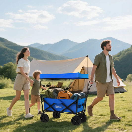 Steel Frame Folding Garden Cart, Removable Canopy, Telescopic Handle, Dark Blue Folding Garden Carts Dark Blue at Gallery Canada
